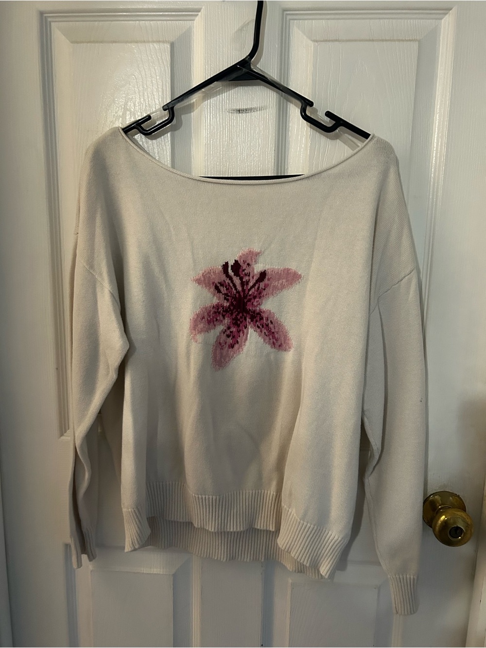 Aeropostale Cream Off-the-Shoulder Sweater with Pink Floral Accent